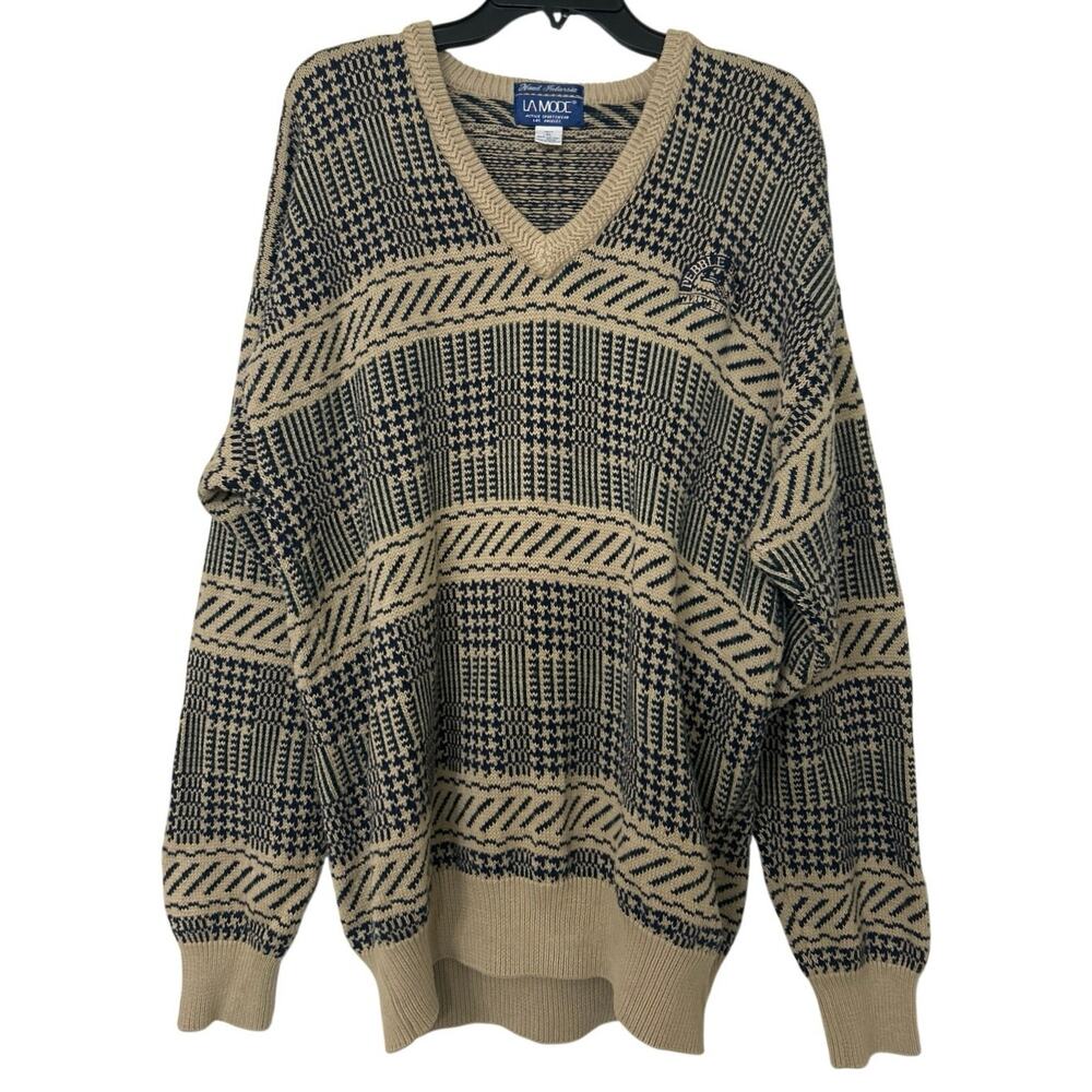 Vintage La Mode Pebble Beach Intarsia Sweater XL 90s Golf Coastal Grandpa Cotton